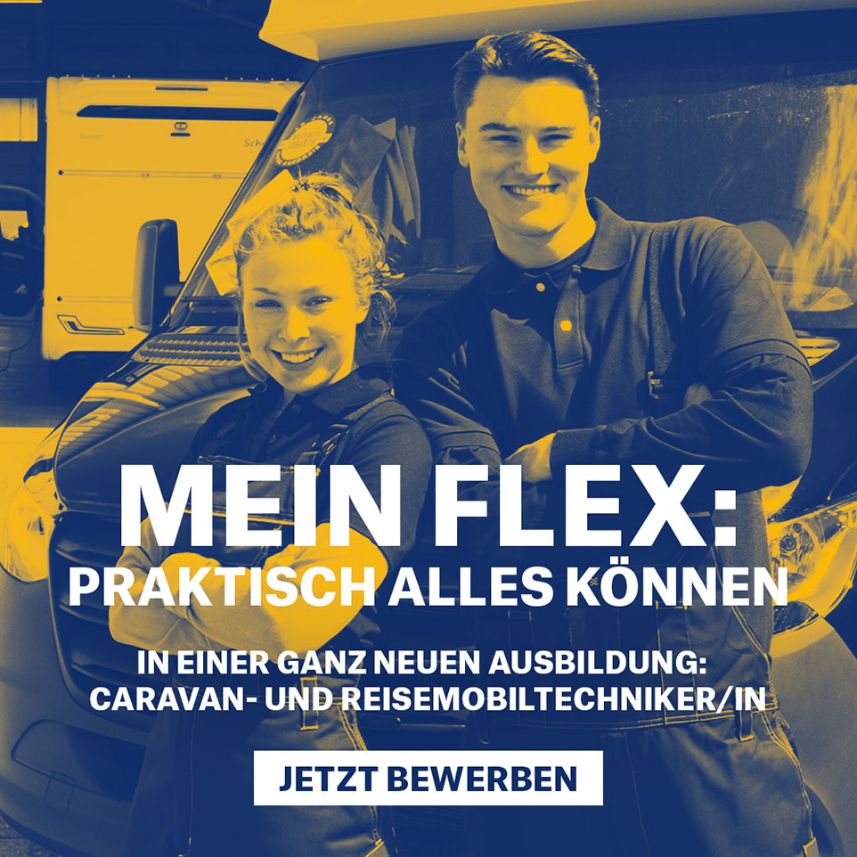 Bild von zwei Personen die an einem Auto lehnen. Im unteren Drittel liest man den Satz "MEIN FLEX: PRAKTISCH ALLES KÖNNEN". 